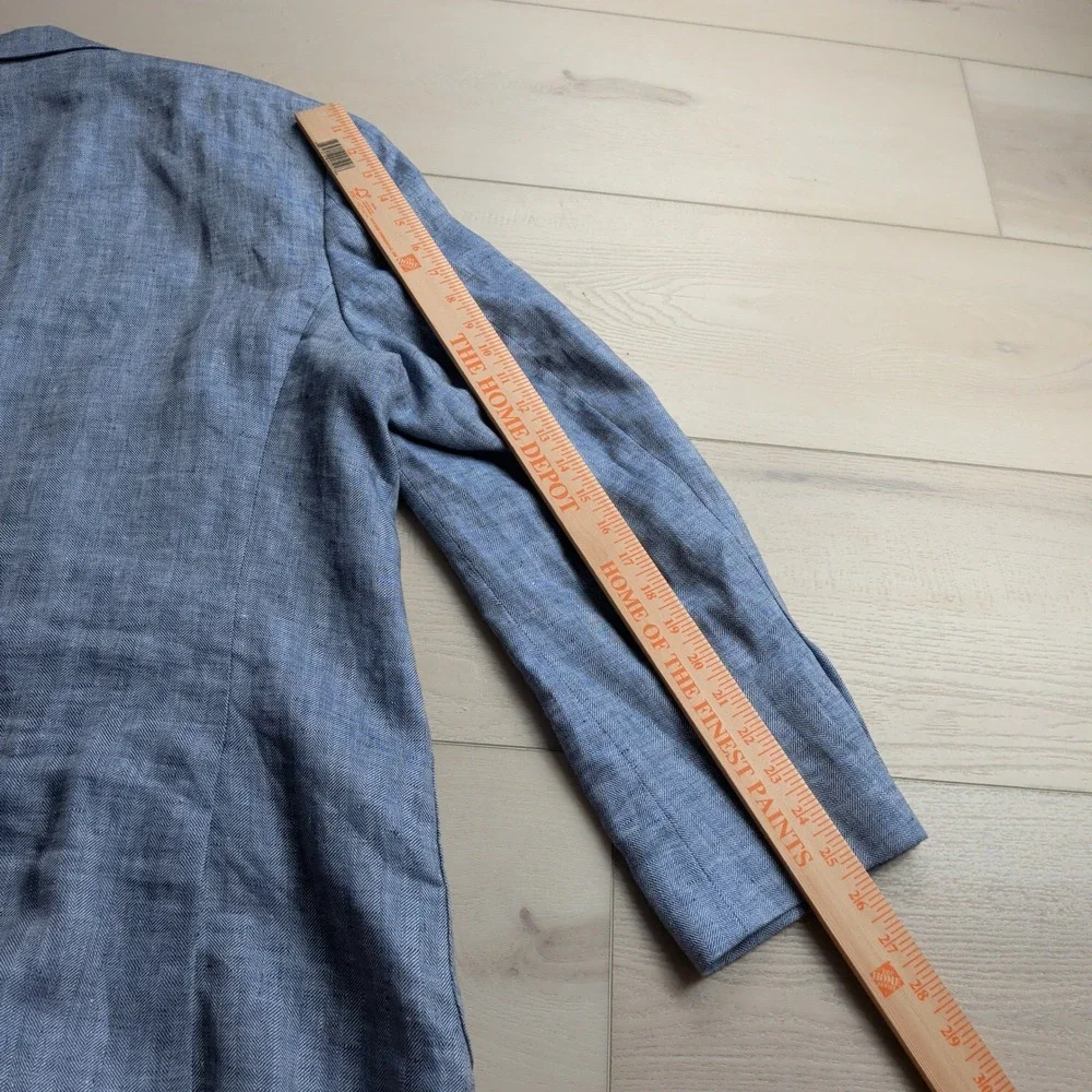 Tailorbyrd Collection 100%‎ Linen Blazer Sport Coat Mens 50R Blue Herringbone